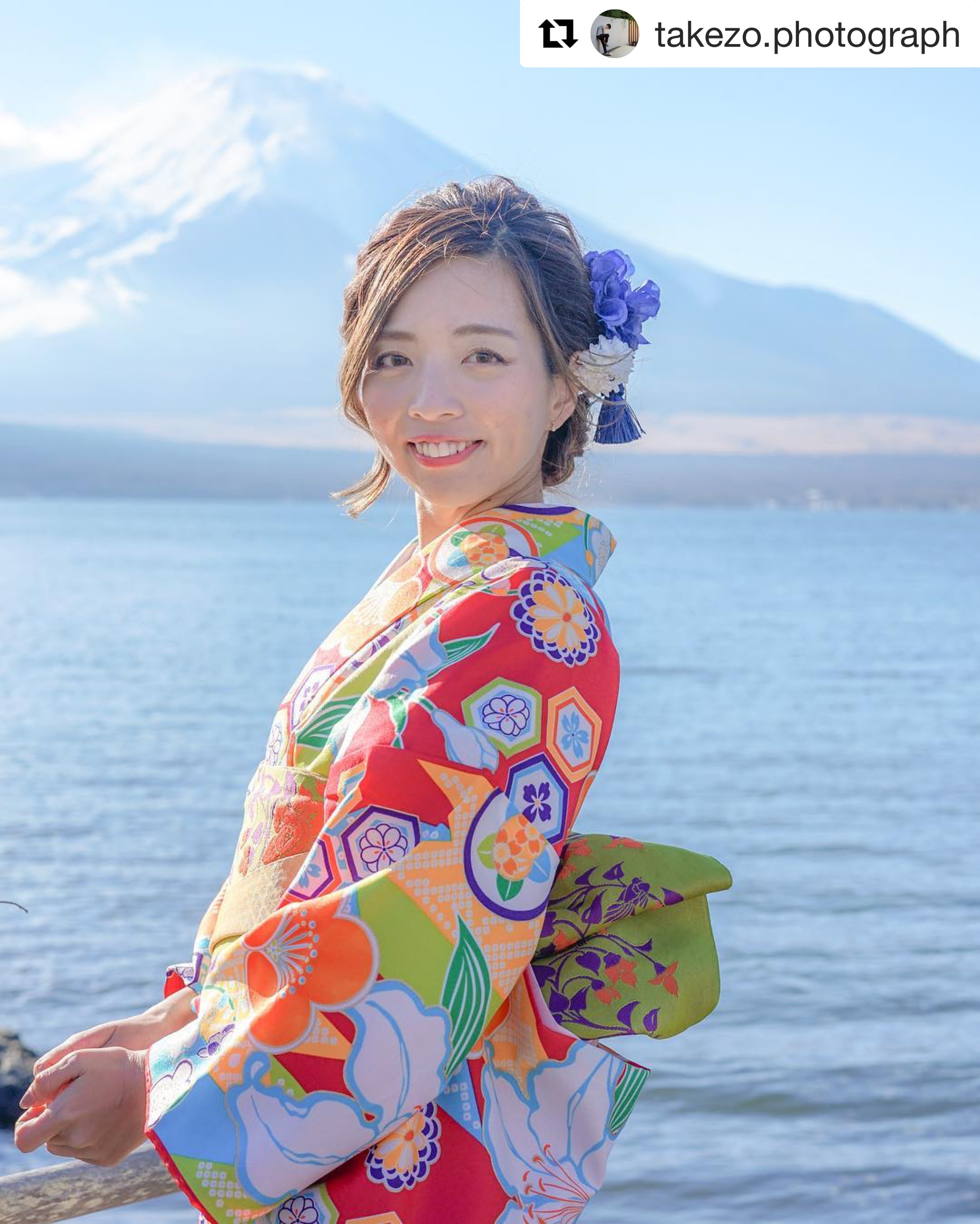 富士と着物美人